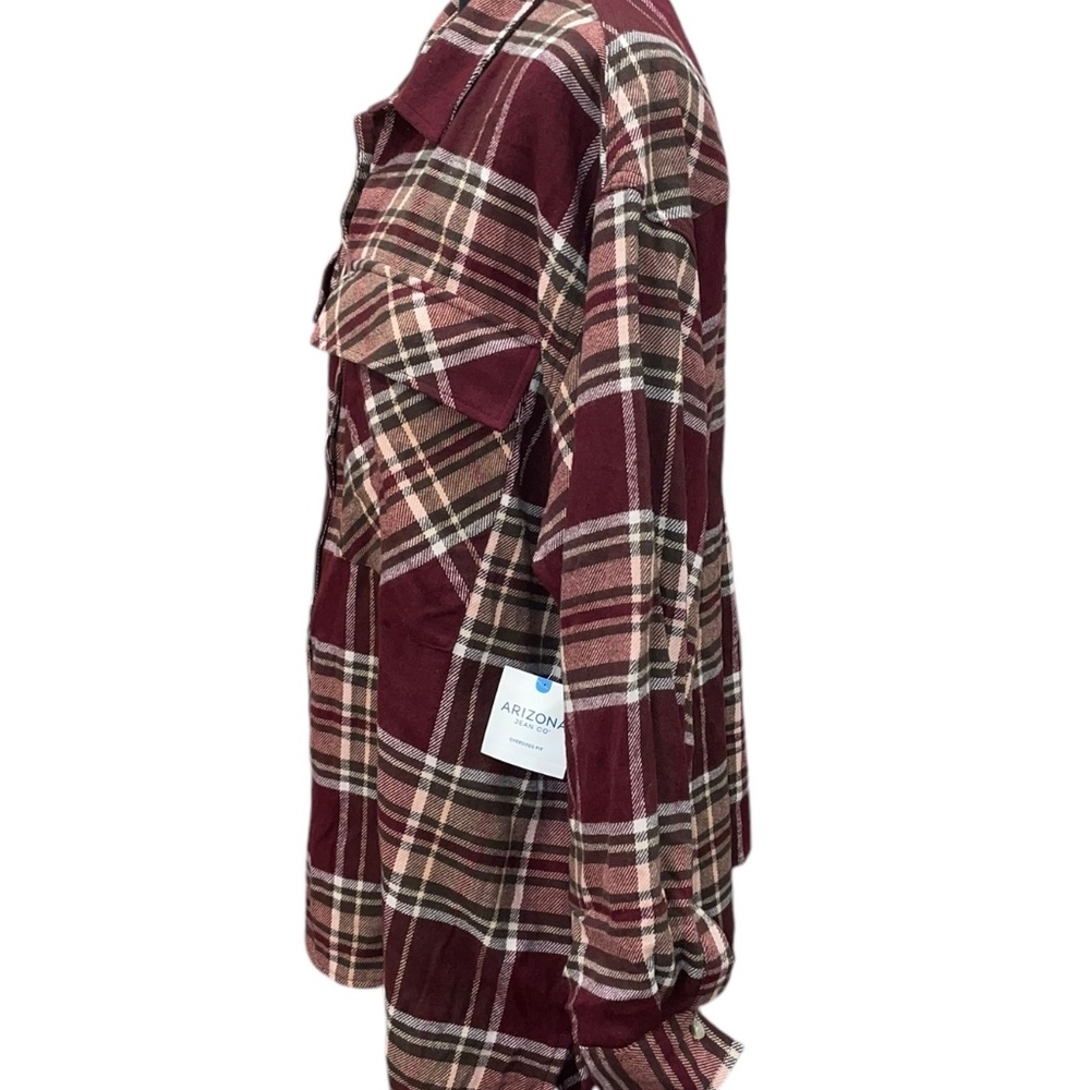 NWT Arizona Jean Co. Plaid Shaket Oversize‎ Soft Long Sleeve Burgundy Top Sz XL - Picture 6 of 9